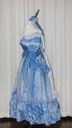 1830s Romantic Blue & White Day Dress with Bows & Lace - ARCL1005