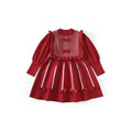 Victorian Inspired Red Knit Girl’s Dress | Houndstooth Pattern Puff Sleeve Holiday Dress ARCH1001