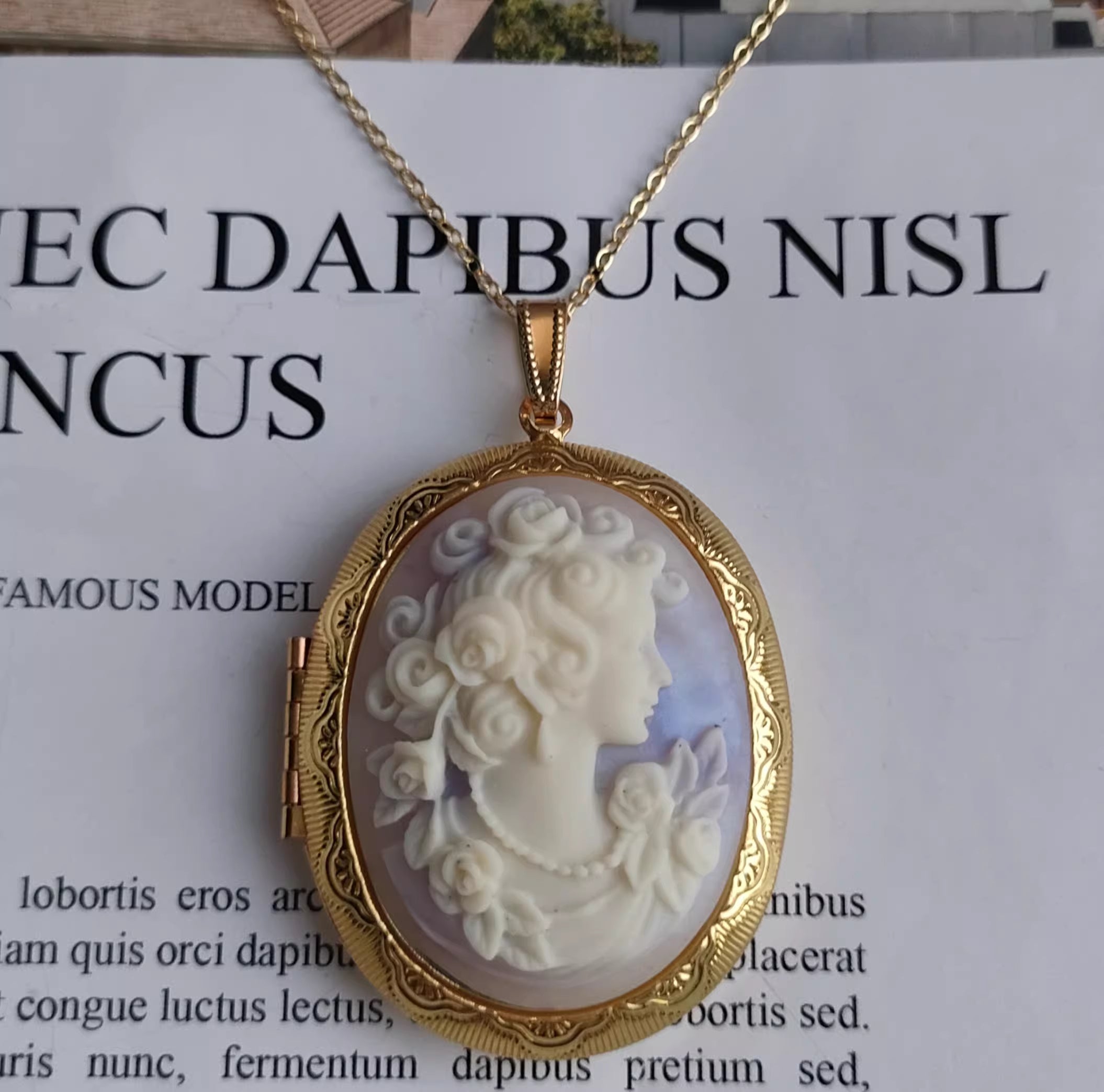 Victorian Cameo Portrait Locket Pendant | Engraved Relief Figure Keepsake Necklace ARCC1019