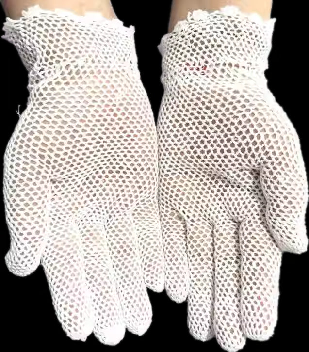 White Elegant Crochet Lace Gloves | Ruffled Cuff Vintage-Style Gloves for Weddings & Retro Styling ARCC1014