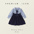 Victorian Inspired Stripe Ruffle Fake Two-Piece Girl’s Dress | Preppy Bow Accent Kids Dress K4124930
