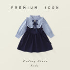 Victorian Inspired Stripe Ruffle Fake Two-Piece Girl’s Dress | Preppy Bow Accent Kids Dress K4124930