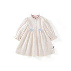 Victorian Inspired Rainbow Dot Girl’s Dress | Ruffled Neck Puff Sleeve Bow Accent Dress K6115974