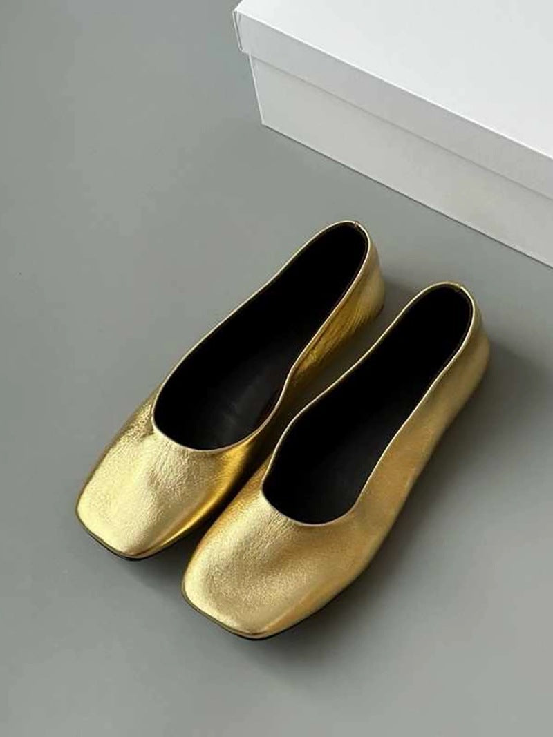 1830s Romantic period Square-Toe Flat Leather Shoes -ARHS1001