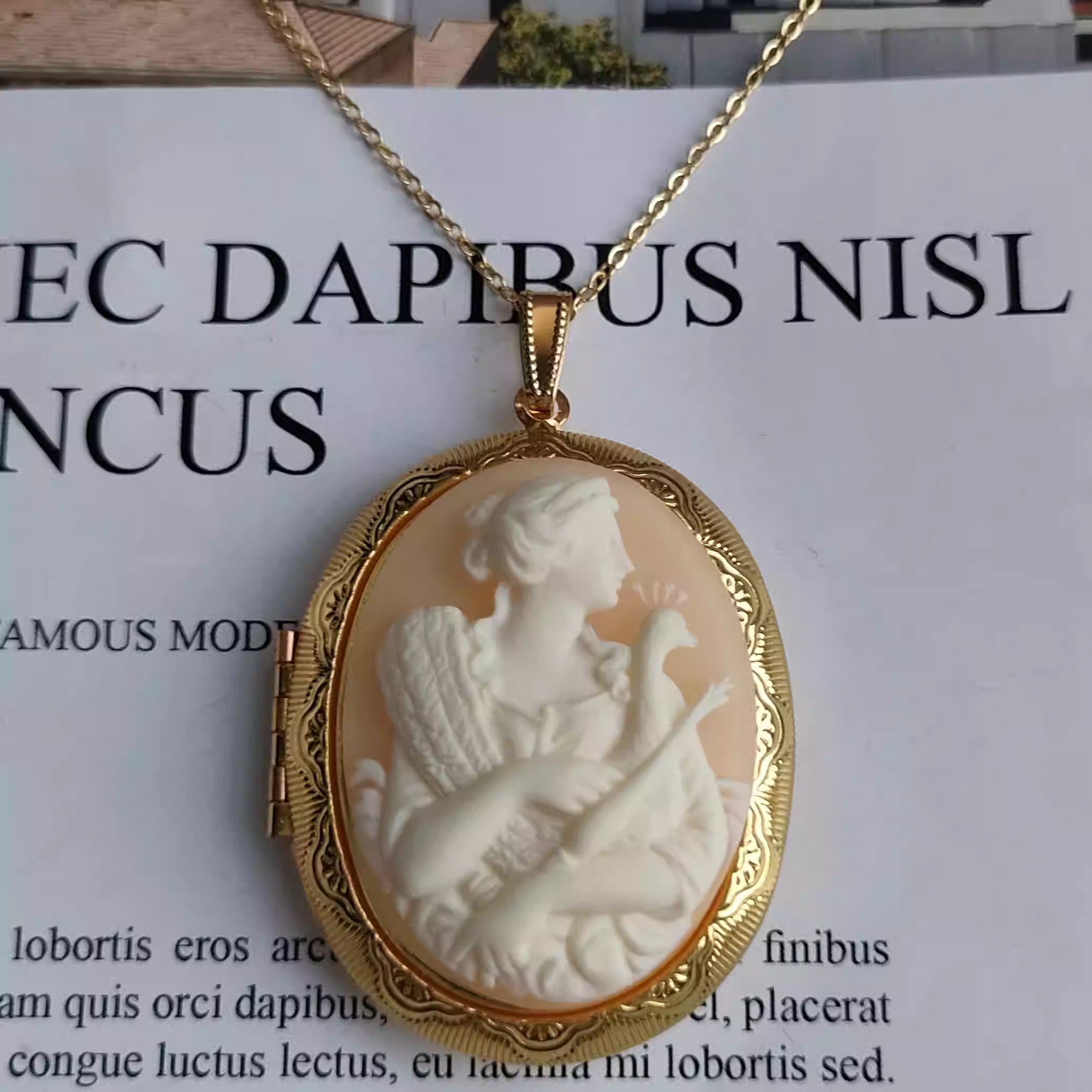 Victorian Cameo Portrait Locket Pendant | Engraved Relief Figure Keepsake Necklace ARCC1019