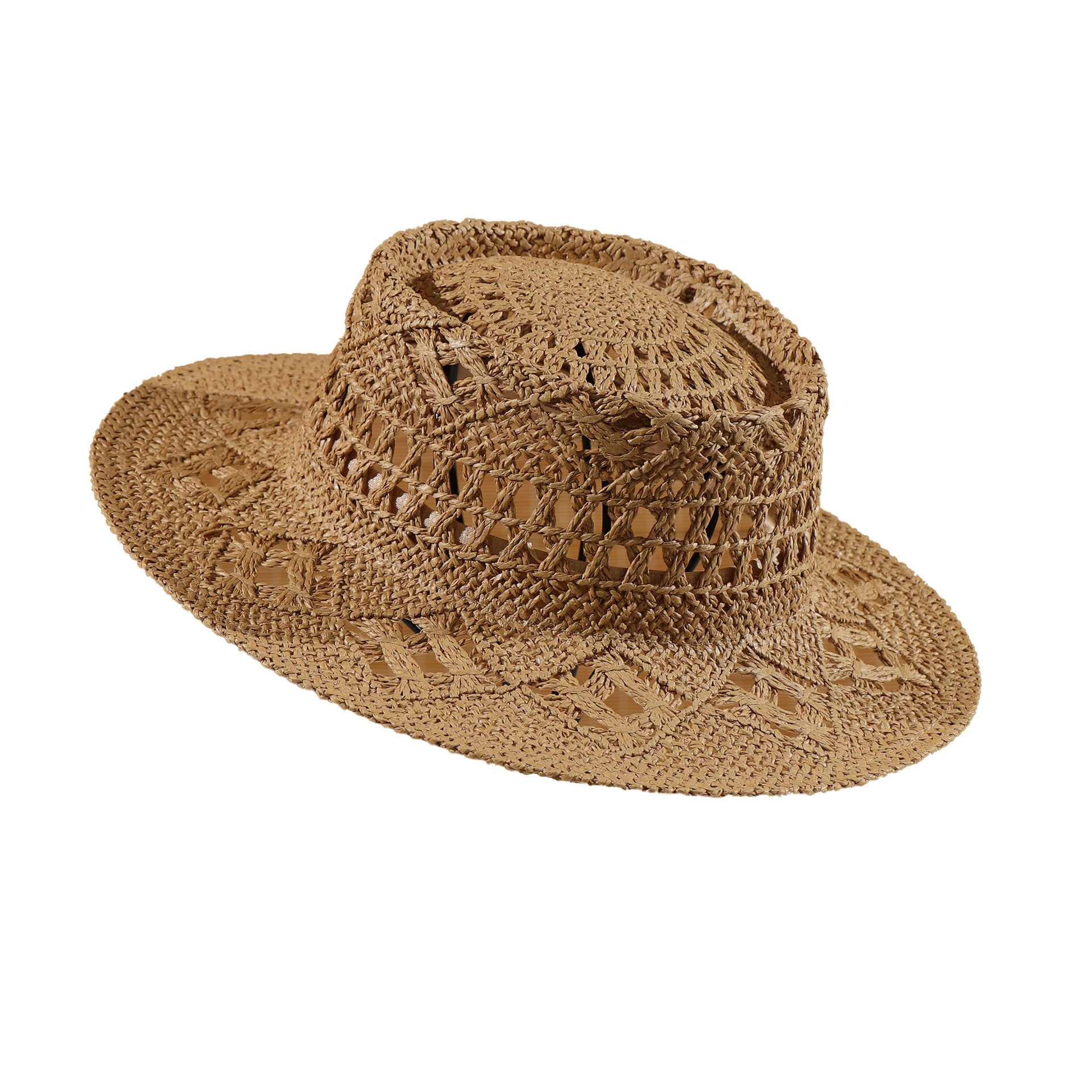 Crochet Weave Cowboy Straw Hat | Breathable Wide Brim Sun Hat for Summer Beach & Vacation ARHA1034