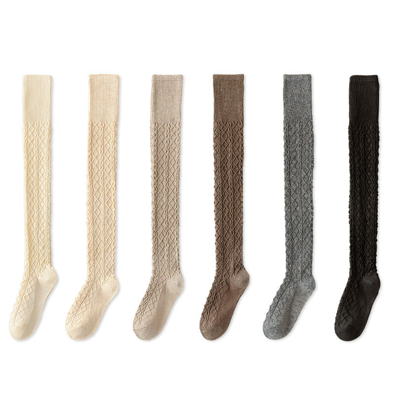 2-Pair Set Over-the-Knee Cable Knit Wool Socks - Warm Multi-Color Versatile Legwear for Stylish Outfits ARCC1007