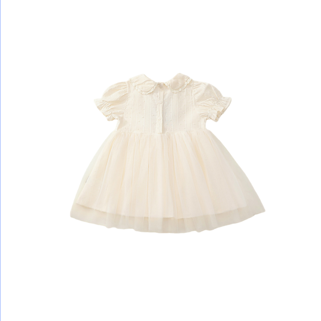 Victorian Inspired Ivory Peter Pan Collar Girl’s Dress | Embroidered Tulle Party Dress K5125617