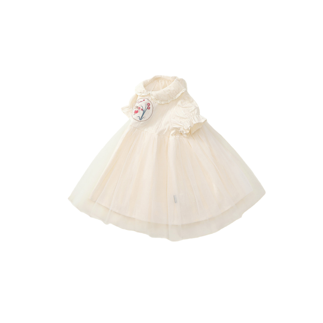 Victorian Inspired Ivory Peter Pan Collar Girl’s Dress | Embroidered Tulle Party Dress K5125617