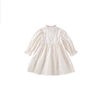 Victorian Inspired Rainbow Dot Girl’s Dress | Ruffled Neck Puff Sleeve Bow Accent Dress K6115974