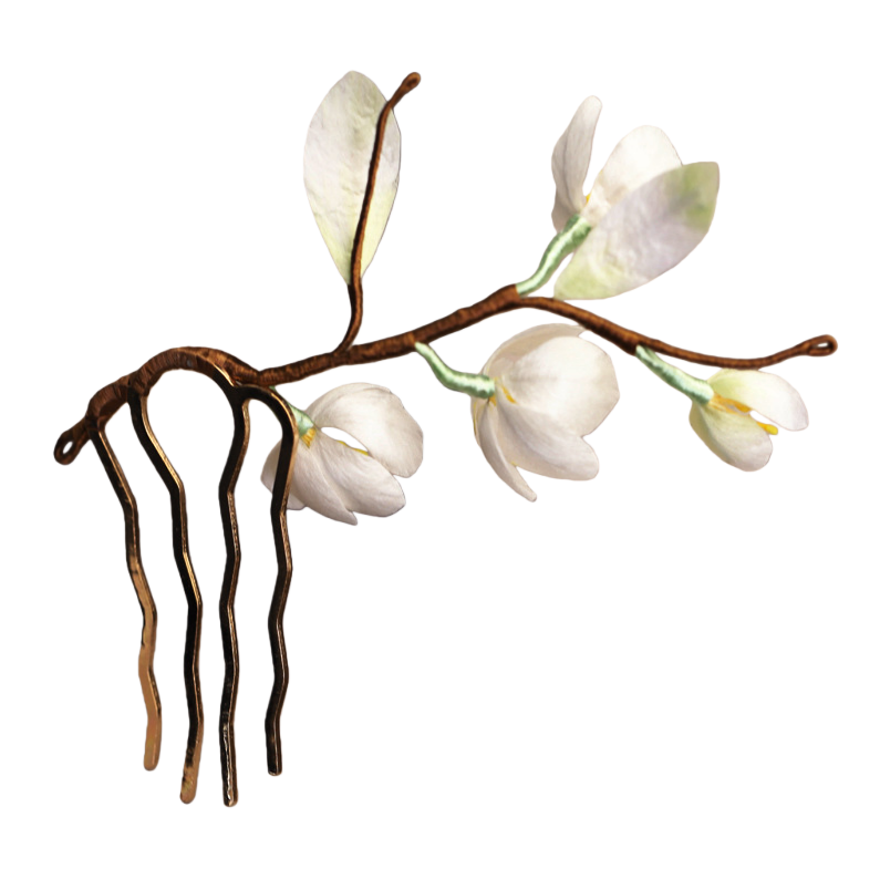 Ronghua Natural Silk Flower Yellow & White Faux Blossom Hair Fork | Romantic Bridal Hair Accessory ARCC1024