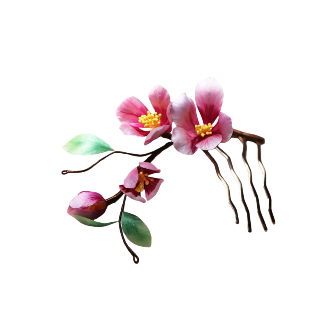 Ronghua Natural Silk Flower Red Faux Blossom Hair Fork | Romantic Bridal Hair Accessory ARCC1026