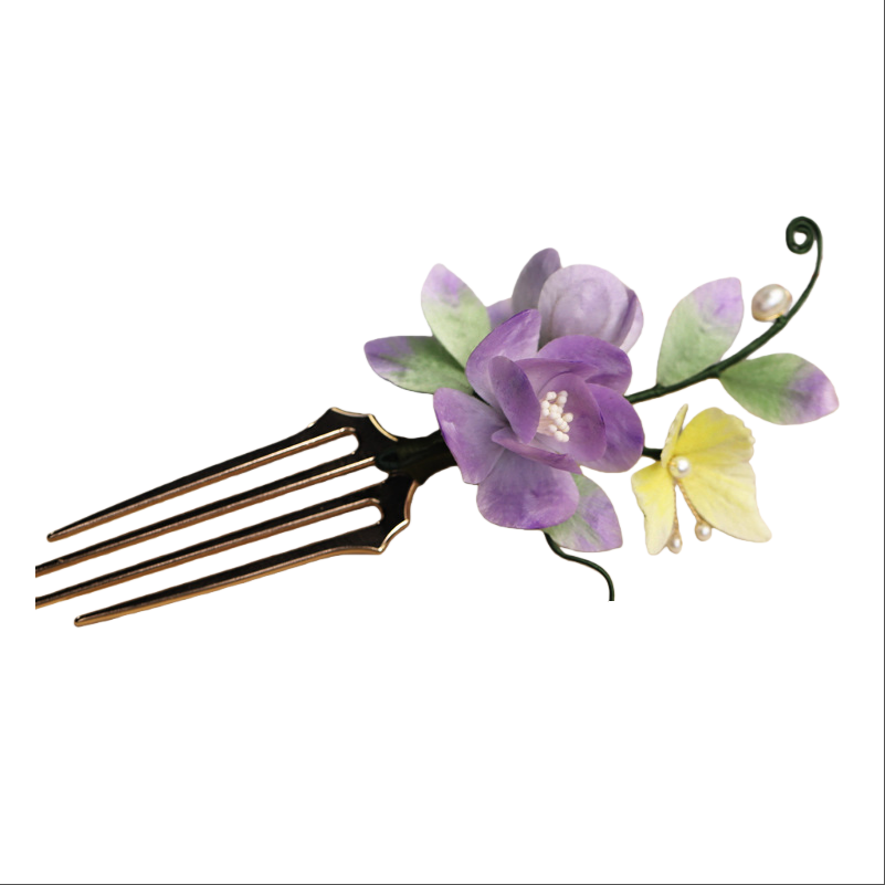 Ronghua Natural Silk Flower Blue Faux Blossom Hair Fork | Romantic Bridal Hair Accessory ARCC1027