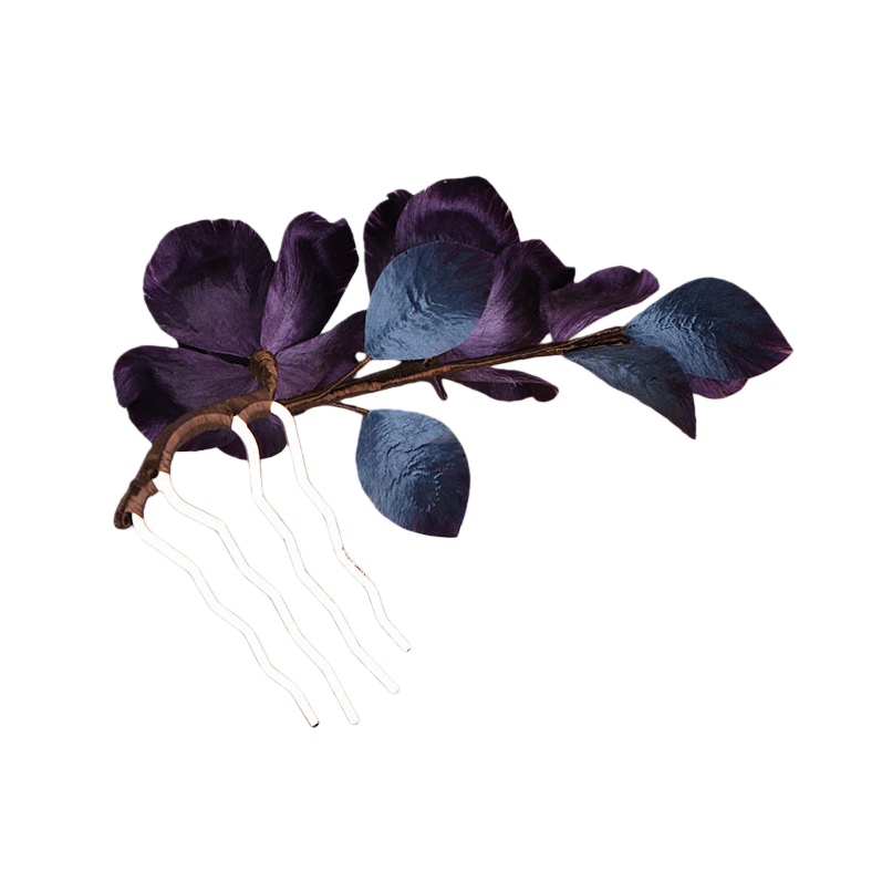 Ronghua Natural Silk Flower Blue Faux Blossom Hair Fork | Romantic Bridal Hair Accessory ARCC1027
