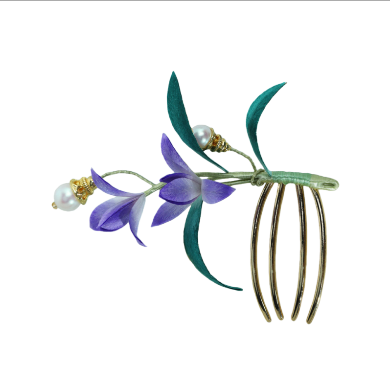 Ronghua Natural Silk Flower Blue Faux Blossom Hair Fork | Romantic Bridal Hair Accessory ARCC1027