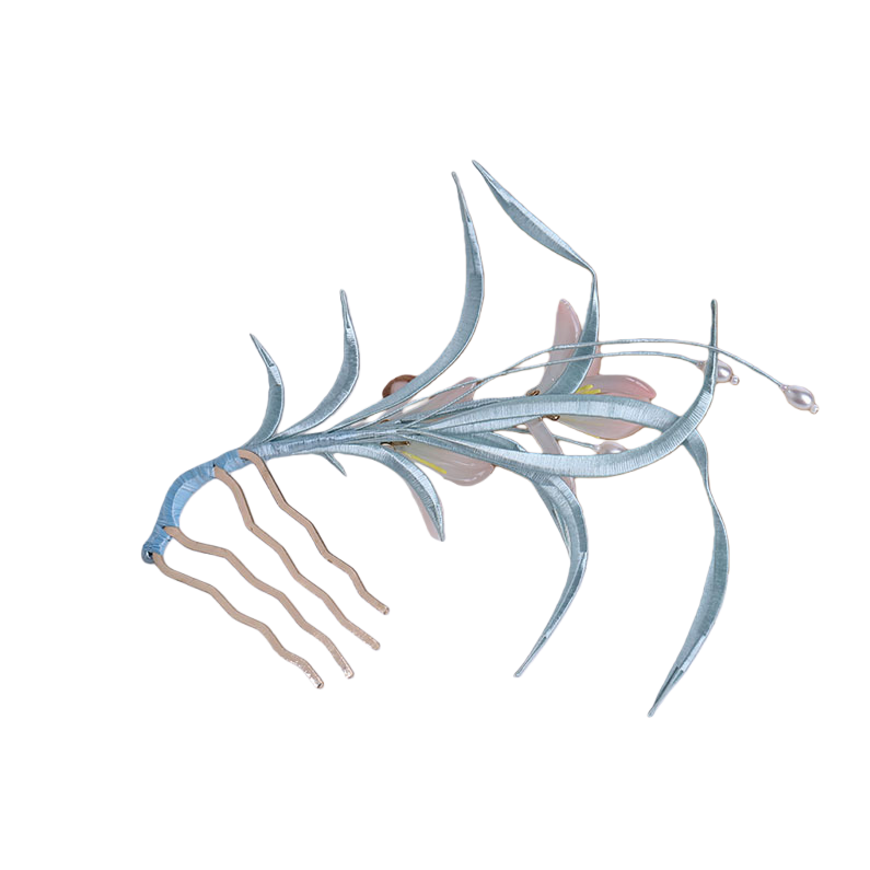 Ronghua Natural Silk Flower Blue Faux Blossom Hair Fork | Romantic Bridal Hair Accessory ARCC1027