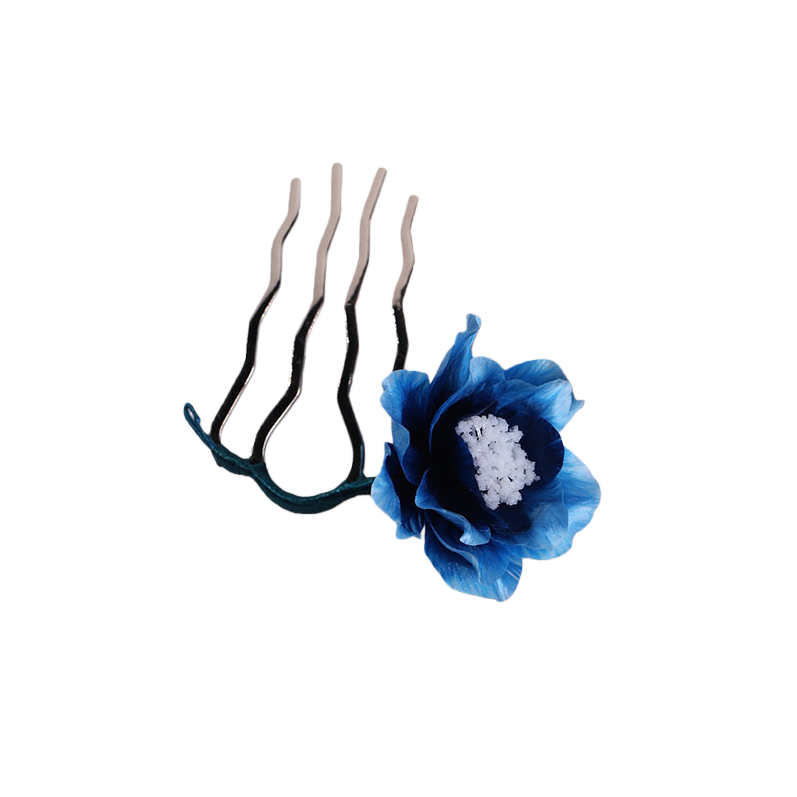 Ronghua Natural Silk Flower Blue Faux Blossom Hair Fork | Romantic Bridal Hair Accessory ARCC1027