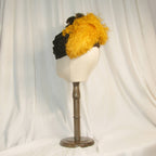 Regency Emma’s Black Satin Headband Hat with Yellow & White Feather Accents - Retro Party Headwear ARHA1029