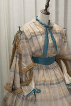 1850 Victorian Daydress Silk Taffeta Grenadine Japanese Ribbon Tea Dyed Cotton Lace Cotton Tassels ARCL1011