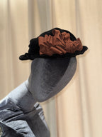 1890 Black Velvet Hat with Brown Satin Roses - Elegant Retro Headwear ARHA1023