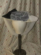 Edwardian Victorian Style Tulle Hat - Striped Fabric & Bow Detail for Retro Outfits & Tea Parties ARHA1030
